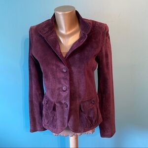 Women’s purple suede‎  fitted button up Moto jacket in size 6